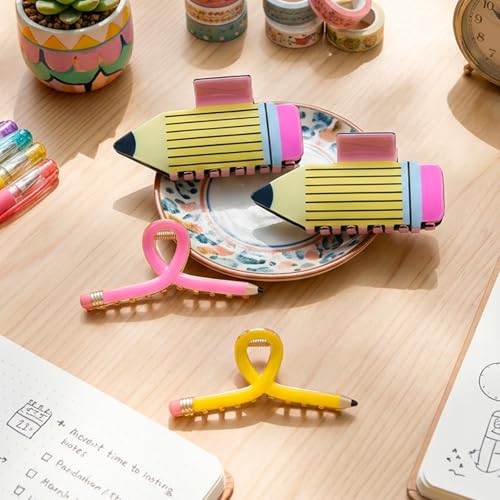 Set de 4 pinzas para cabello diseño lápiz escolar miniatura 4