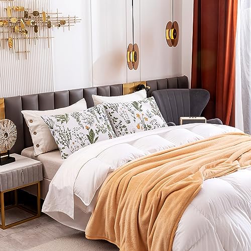 Image of ECOCOTT 100% Cotton Pillowcases King Size, Botanical Floral Leaves Print Pattern Pillow Cover 2 Pack, Super Soft Envelope Closure Standard Pillow Case Set (King, 20 inchx36 inch)