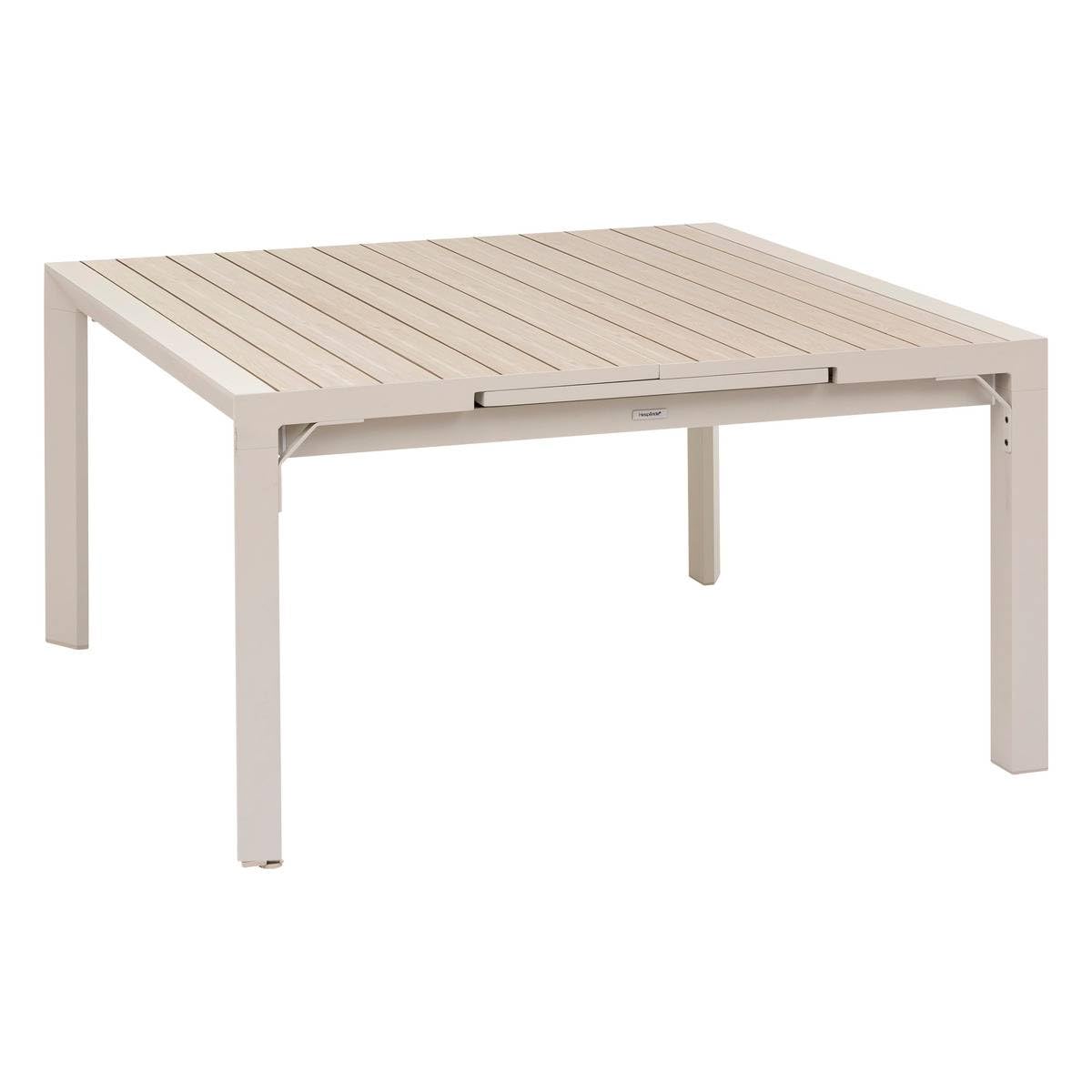 Hespéride - Table de Jardin Extensible Carrée Evasion Beige - 10 Places - Aluminium Antirouille Aluminium Effet Bois - Meuble d'Extérieur Rallonge