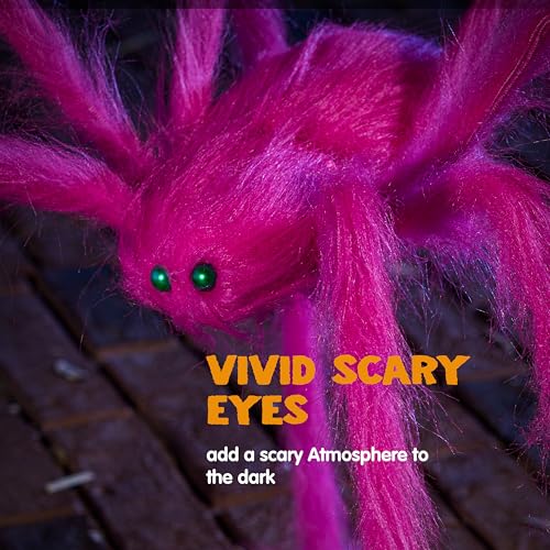 Image of JOYIN Halloween Spider Decorations Outdoor, 5 Ft Giant Neon Colored Pink Spider with Green Eyes for Yard Lawn Garden Halloween Outside Decor, Indoor Haunted House Prop and Party Decor Home