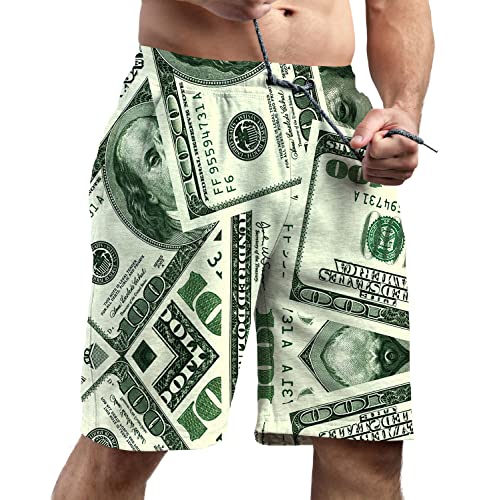 American Dollar Money Graphic Men's Summer Beach Shorts, Athletic Trunks4