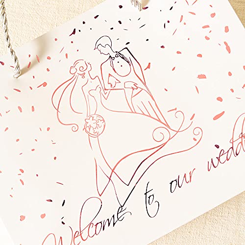 Crisky Welcome To Our Wedding Gift Bags For Hotel Guests, 25 Pcs, White Bag & Rose Gold Foil Text #TOP3