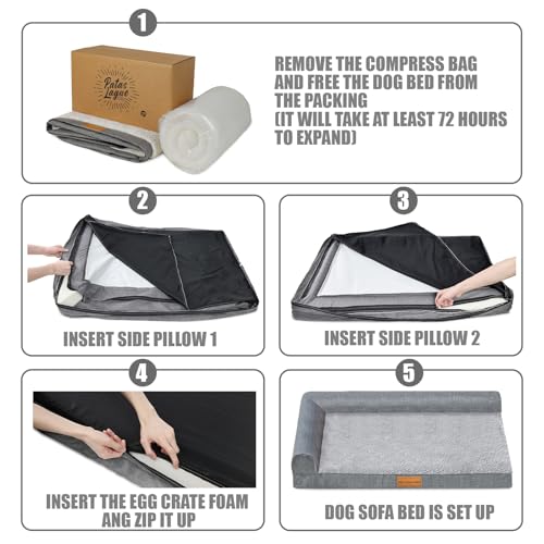 Patas Lague Orthopedic Dog Bed Large Sized Dog 36''X24'', Waterproof L Bolster Medium Pet Sofa Beds with Removable Washable Cover, Soft Comfortable Pet Couch Crate Mat with Nonskid Bottom, Black by Patas Lague - Image 7