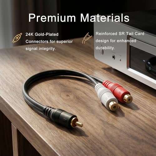 Cable RCA de un macho a dos hembra divisor de audio estéreo de 20 cm 2