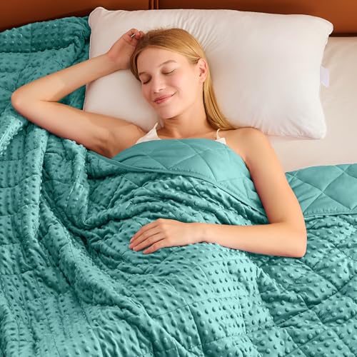 Teal Weighted Blanket for Adults 12lbs, 48"x72", Twin Full Size Cooling Minky Heavy Throw Blanket for 110-130lbs, Soft Winter Thick Big Blankets Weighted Comforter Gift for Sleeping