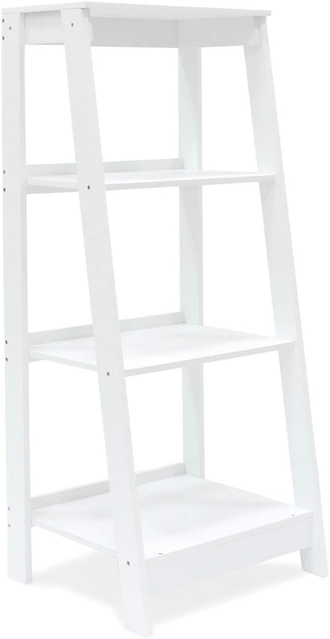 ORNO TTOBE 4-Tier Solid Wood Ladder Shelf Leaning Bookshelf, White