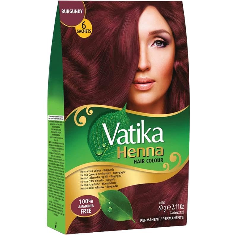 Henna Rojizo Burgundy Vatika 60g | Tinte Natural para el Cabello | Color Borgoña Intenso | Con Hierbas Ayurvédicas | Sin Amoniaco
