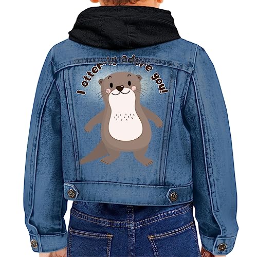 I Otter-ly Adore You Toddler Hooded Denim Jacket - Art Jean Jacket - Cute Denim Jacket for Kids