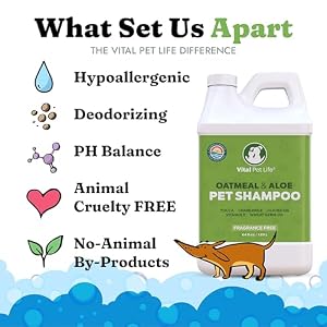 Dog Shampoo with Oatmeal, Aloe Vera, Chamomile, Jojoba Oil, Vitamin E - Natural Ingredients, Helps Allergies Dry Coats & Itchy Sensitive Skin, No Parabens or Artificial Dyes, 64 oz Dog Shampoo with Oatmeal, Aloe Vera, Chamomile, Jojoba Oil, Vitamin E – Natural Ingredients, Helps Allergies Dry Coats & Itchy Sensitive Skin, No Parabens or Artificial Dyes, 64 oz