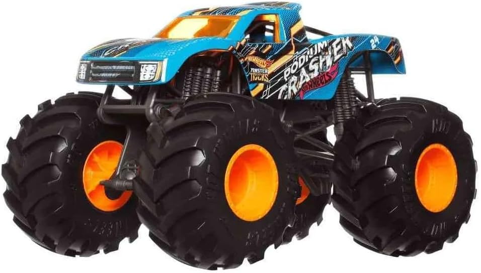 Mattel Hot Wheels Monster Trucks Podium Crasher, Blue [1:24 Scale die cast] Oversized