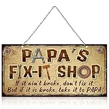 Jetec Papa Gifts 12 x 6 Inch Papa's Fix-it Shop Metal Hanging Sign Father's Day Dad Gift Vintage Decorative Saying Signs Garage Workshop Decor for Dad Husband Birthday Gift