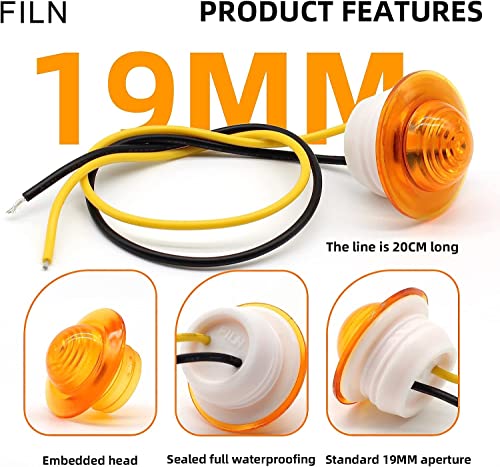 Filn 10Pcs 19Mm (3/4") 12V Round Led Side Marker Light Clearance Turn Signal Indicator Light Bullet Grommet Lights Waterproof For Trailer Truck Car (Yellow-10Pcs) #TOP4