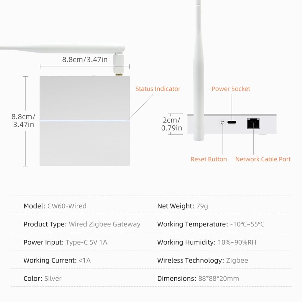 Hub de Enlace Inteligente Tuya Zigbee 3.0 con Cable y Antena para Control Remoto Inalámbrico.