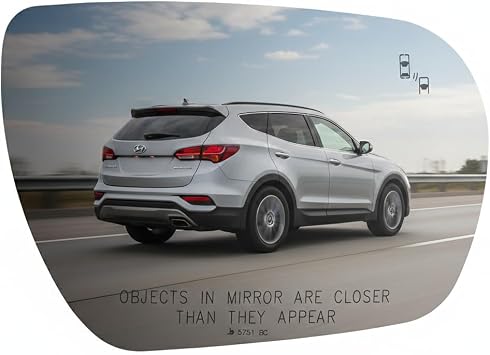 Burco 5751BC Convex Passenger Side View Non-Heated Mirror Glass with Blind Spot & Cross Path, OEM# 876214Z030/876214Z060. Fits Hyundai Santa Fe 2016-18, Santa Fe Sport 2013-18, Fit Over Heated Mirror