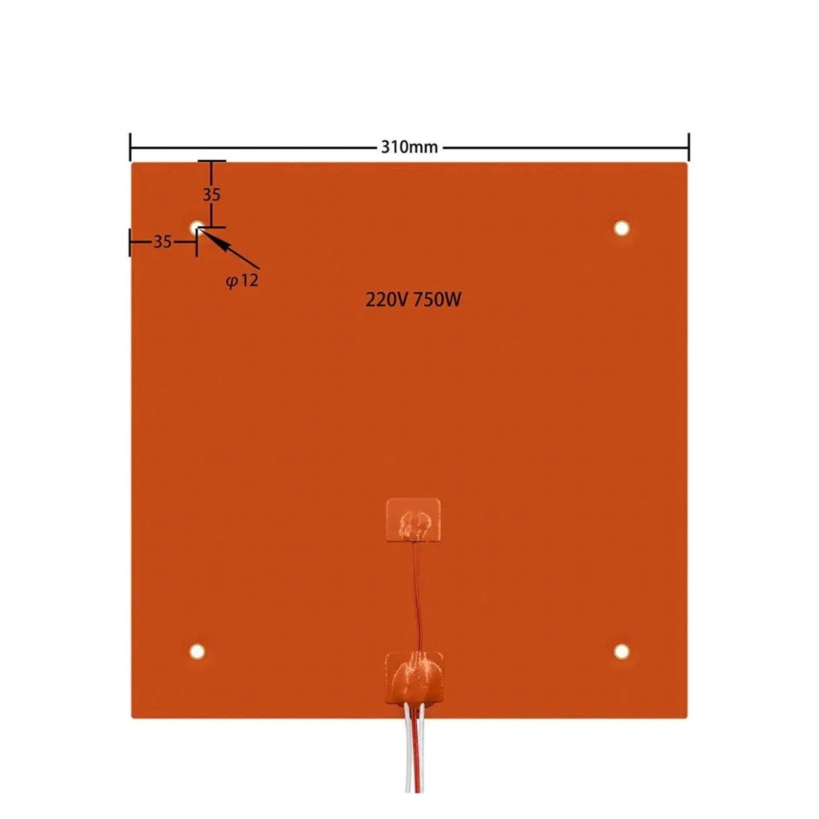 Aixinong1 Almohadilla calefactora de cama caliente de silicona de 24V/220V adhesivo calentado de 500/750W + termistor | Piezas de impresora 3D de 220*220/235*235/300*300/310*310 mm(310mm 220V 750W)