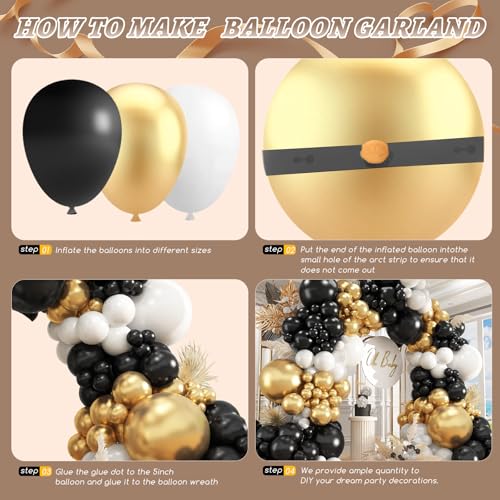 Image of 412Pcs Black and Gold Balloons,18 12 10 5 Inch Different Size Black White Metallic Gold Latex Balloons for Graduation Birthday Wedding Party Decorations