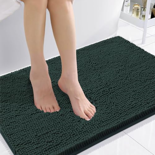 Smiry Luxury Chenille Bathroom Rugs 36x24, Extra Soft and Absorbent Shaggy Bath Mat, Machine Washable, Non-Slip Plush Carpet Runner for Tub, Shower, and Floor, Home Decor Accessories, Green