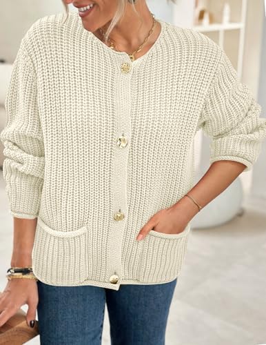 Image of PRETTYGARDEN Cardigan Sweaters for Women 2026 Trendy Oversized Knit Chunky Button Cardigans Fall Winter Outfits with Pockets