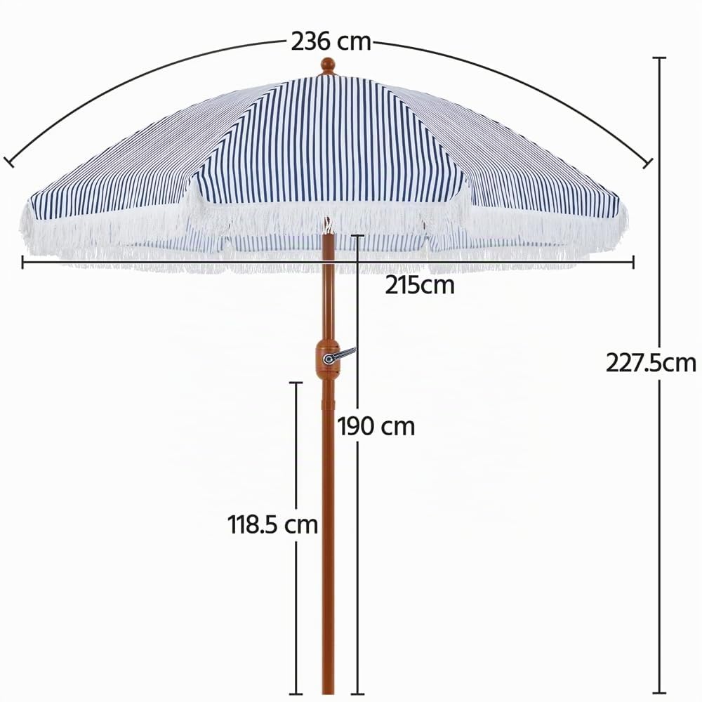 Yaheetech Parasol de Jardin d'extérieur avec Franges, 236/275cm, Parasol Inclinable, Anti-UV/l'eau, avec Canopée Réglable, Manivelle, 8 Baleines, Housse