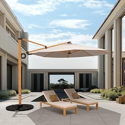 Grand patio 10FT Patio Umbrella, Aluminum Cantilever Umbrella with Round Canopy, Outdoor Offset Umbrella for Patio, Garden, Deck, Champagne