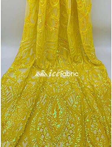 Yellow Iridescent Geometric Stretch Sequin Fabric by The Yard | 4 Way Stretch Fabric Spandex Lace Fabric | on Mesh Embroidered Fabric…