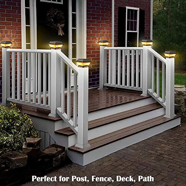 DenicMic Solar Post Lights 2 Pack Solar Post Cap Lights Outdoor Waterproof Metal 25 Lumen Warm White LED Lighting for 3.5x3.5 4x4 5x5 Wooden Fence Posts, Deck Rail, Yard, Patio, Garden (Black)