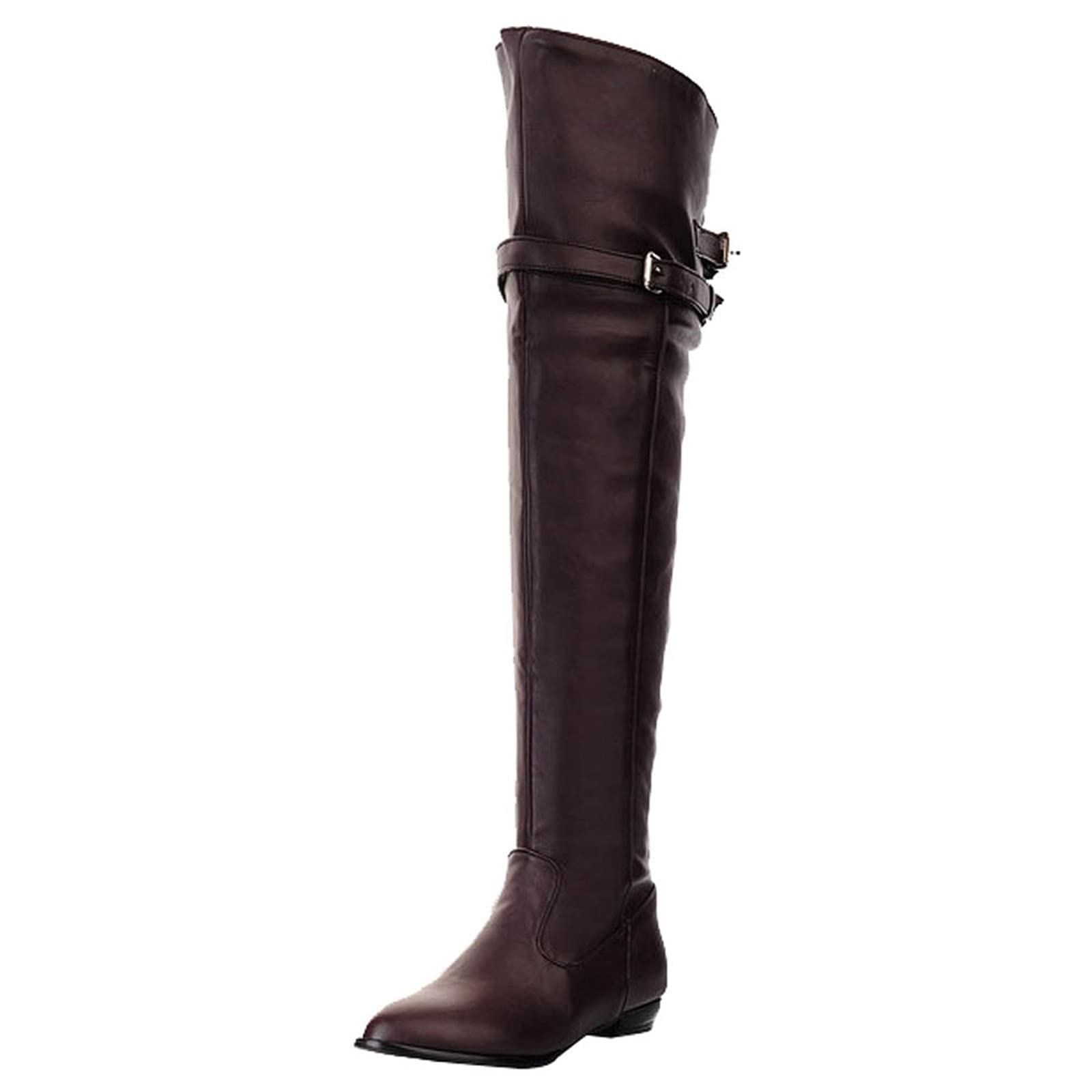 Womens Over The Knee Boots Thigh High Low Heel Leather Boot Side Zipper Buckle Sexy Long Boots for