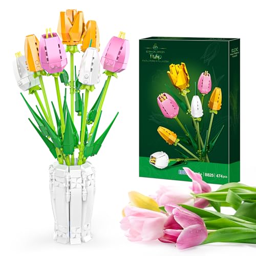 花 ブロック チューリップの花 ブロックセット おもちゃ はな ブロックセット積み木 玩具 子供向け 大人向け 男の子 女の子 母の日 バレンタインデー クリスマス 記念日 プレゼント(474ピース)