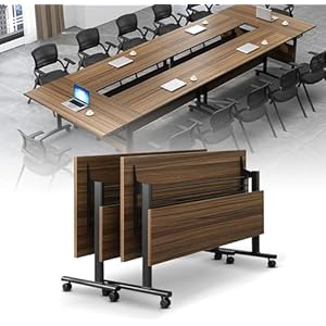 Conference Table, Folding Conference Room Tables with Flip-Top Design, with Caster Rectangular Modular Conference Room Table, for Office Conference Room Training Room (2Pcs 180cm/70.9in)