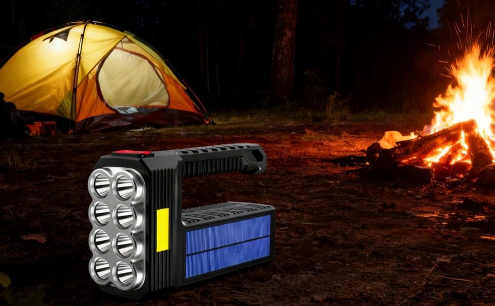 Linterna solar recargable impermeable con 8 LED y luz COB para camping y hogar 4