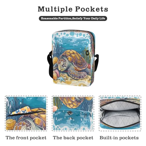 Crossbody Bag Beach Sea Turtles Starfish Shell Messenger Bag for Women Men Purse Shoulder Bag Satchel Bag with Adjustable Strap 214B89142