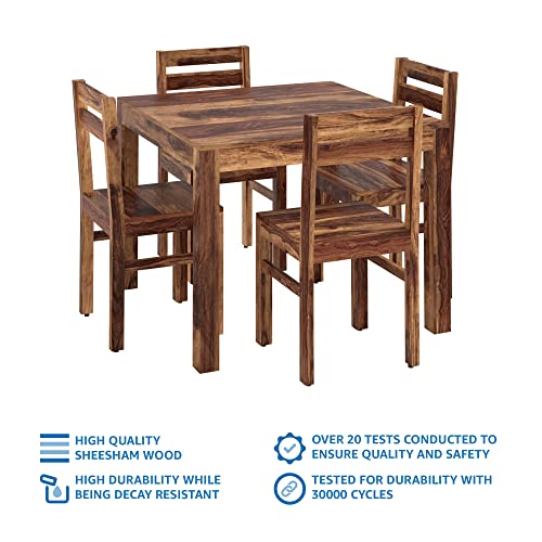 Image of Amazon Brand - Solimo Solid Sheesham Wood Rosyth 4 Seater Dining Set with 4 Chairs | Durable Wooden Furniture for Restaurants, Dining Room, Living Room, Hotels and Home (Natural Finish)