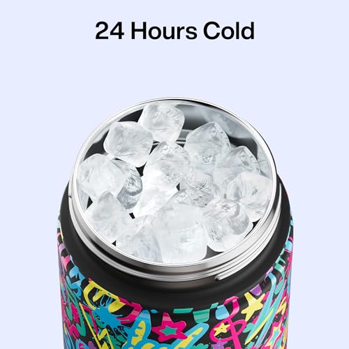 Image of ENCOOL Insulated Water Bottle with Straw Stainless Steel Water Bottle, Leak-Proof, BPA-Free, Double Wall Vacuum Keeps Cold for 24 Hours for Sports, Travel, School (26 oz, Graffiti Crown)