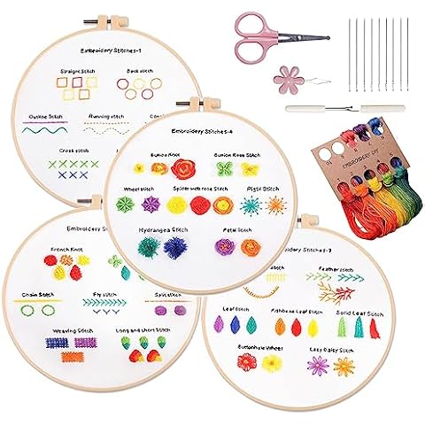 Yauende 4 Sets Embroidery Kit for Beginners, Embroidery Stitches Practice Kit, Cross Stitch Kit, Embroidery Set for Adult Craft Enthusiasts to Improve Embroidery Skills (Skill Practice) Cover