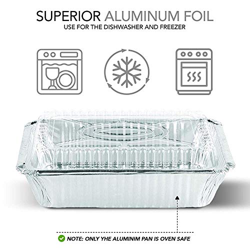 Stock Your Home 2 Lb Small Aluminum Pans With Lids (50 Pack) Foil Pans + Clear Plastic Lids, Disposable Cookware, Takeout Trays With Lids - To Go Disposable Food Containers For Restaurants & Catering #TOP2