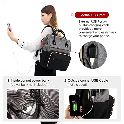Lovevook Laptop Backpack For Women Fashion Business Computer Backpacks Travel Bags Purse Student Bookbag Teacher Doctor Nurse Work Backpack With Usb Port, Fits 17-Inch Laptop Grey Black #TOP7