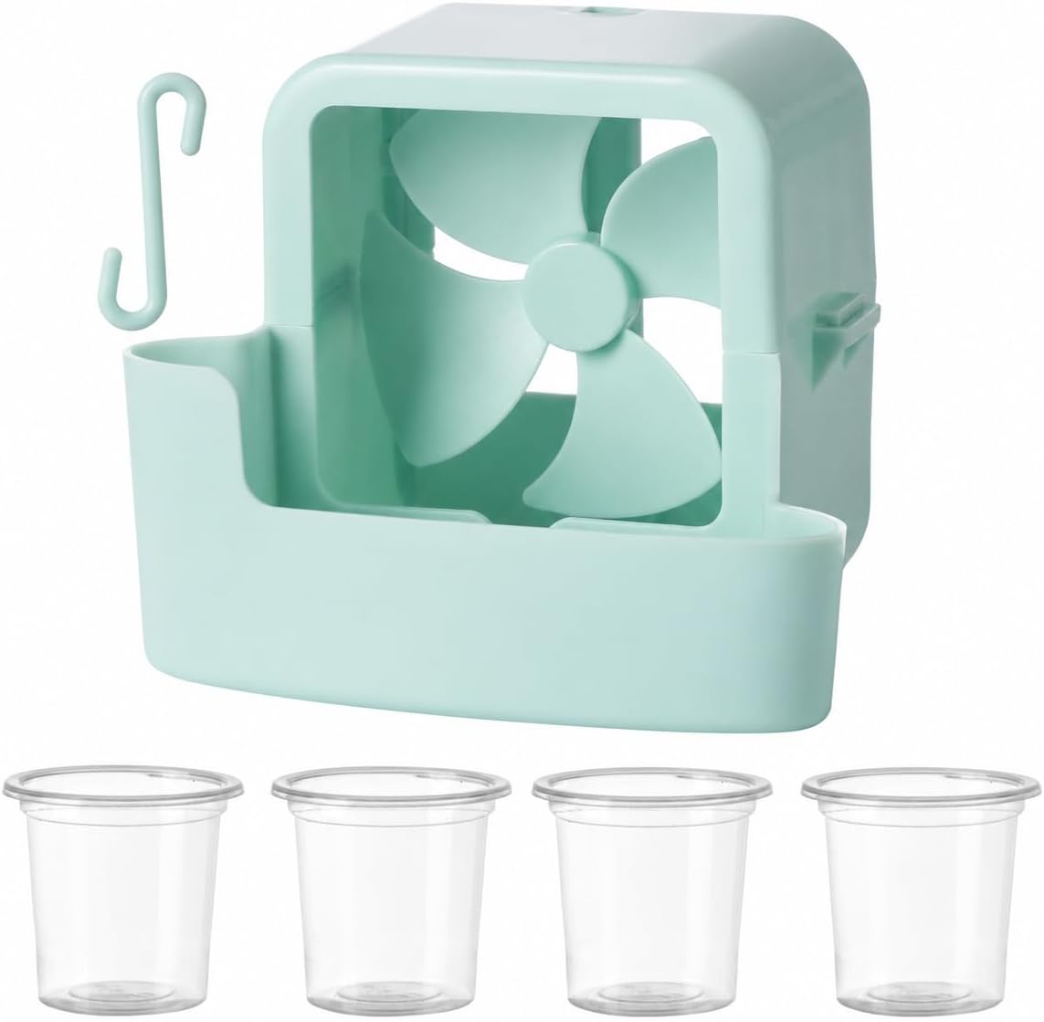 Hanging Fan Cooling Attachment with 4 Ice Cups, Mint Plastic No-Drill Fan Cooler Accessory for Home Office Dorm (Blue)