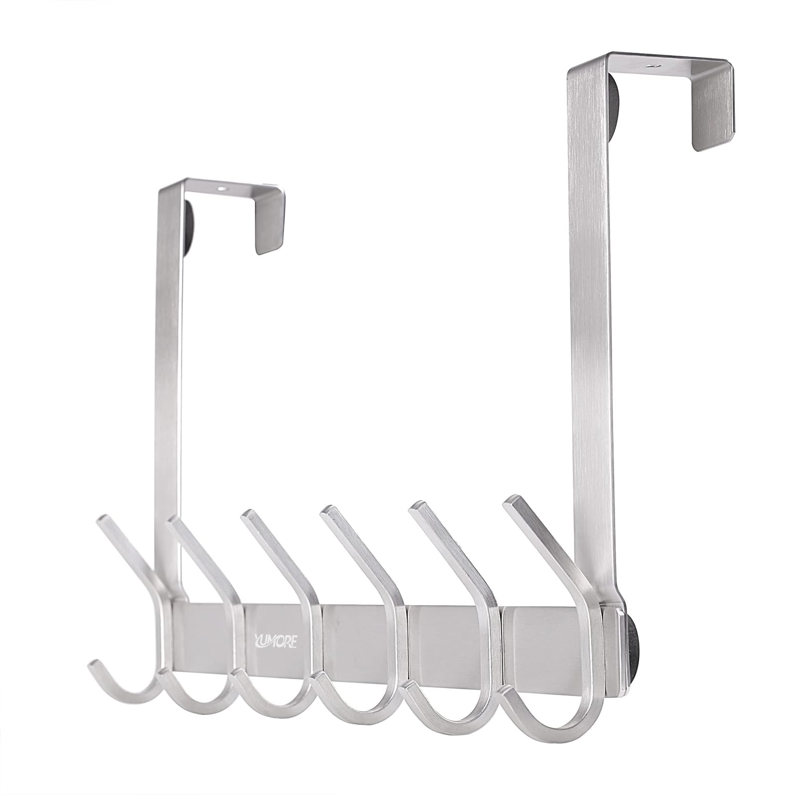 YUMORE Over The Door Hooks, SUS304 Stainless Steel Heavy Duty Door Hanger for Coats Robes Hats Clothes Towels, Hanging Towel Rack Organizer, Easy Install Space Saving Bathroom Hooks, Brushed Finish