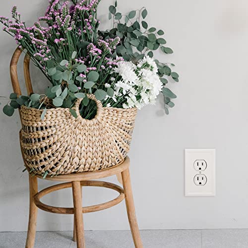 Questech Decor Single Duplex Insulated Electrical Outlet Covers Wall Plate, 1-Gang Single Switch Plate Standard Size Receptacle Cover, Decorative Architectural Cornice, White, 6 Pack
