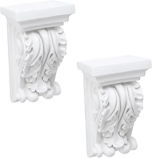 Oedema 2 Pcs Corbels PU Pilaster Corbel for Shelves Vintage Brackets 3.54" W x 7.5" D x 6.1" H Corners Corbels Home Wall Decoration, White