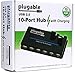Plugable USB Hub, 10 Port - USB 2.0 with 20W Power Adapter, Two Flip-Up Ports and Driverless