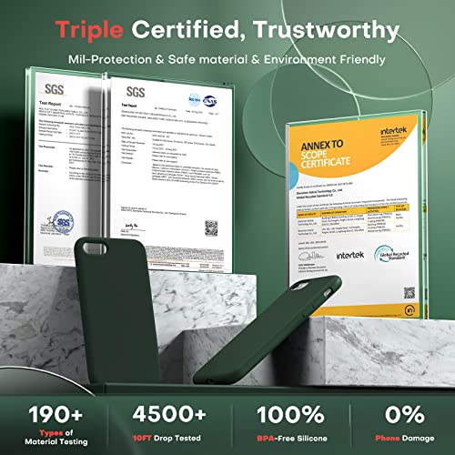 Tocol 3 In 1 For Iphone Se Case 2020/2022, Iphone 8/7 Case, With 2 Pack Screen Protector, Slim Liquid Silicone Shockproof Phone Case 4.7 Inch, [Anti-Scratch] [Drop Protection], Alpine Green #TOP4