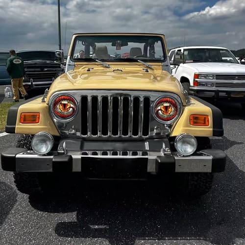 Image of 2 PCS Car Beast Eyes Decals, 3D Stereo Beast Eyes Stickers, Waterproof J-eep Round Light Decal, Cool Beast Eyes Light Decoration Stickers, Suitable for Wrangler and Most Cars (Red Animal Eyes)