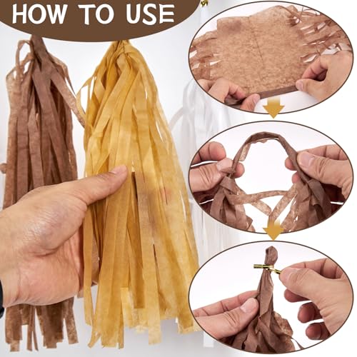 Image of Brown Birthday Party Decorations for Women Neutral Boho Happy Banner Banner Brown Cream Honeycomb Paper Fans Hanging Tassel Garland Rustic Wedding Baby Shower Western Cowboy Party Supplies