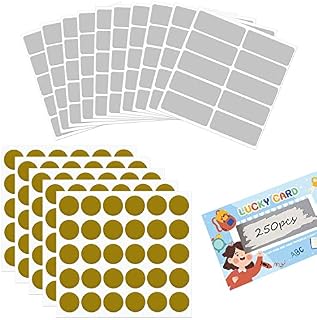 150Pcs Gold Round Scratch Off Labels Stickers, with 100Pcs Grey Rectangle Stickers Labels for Scrapbook Gift Card Postcard Surprise Gift