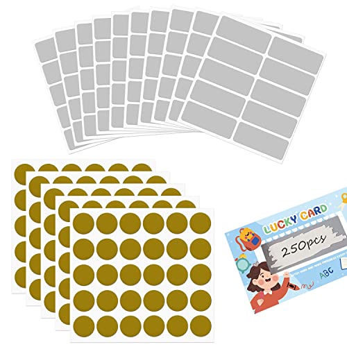 Lot de 150 étiquettes autocollantes rondes à gratter dorées avec 100 étiquettes rectangulaires grises pour scrapbooking, carte postale, cadeau surprise