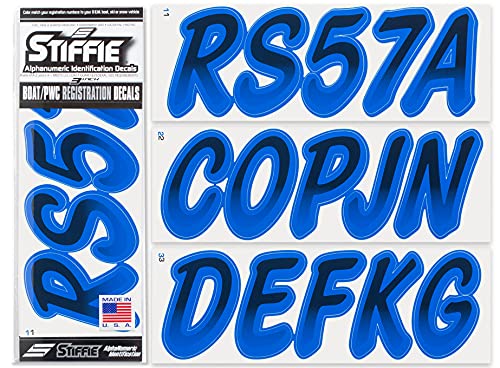 Image of STIFFIE Whipline Black /Blue 3 inch Boat & PWC Registration Decals • Numbers Letters Stickers