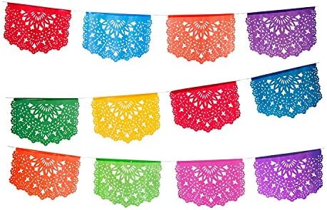 Paper Full of Wishes - 2pk Medium Plastic Papel Picado Banners - Las Palomas - Each Banner is 12 Panels and 15 ft Long Hanging