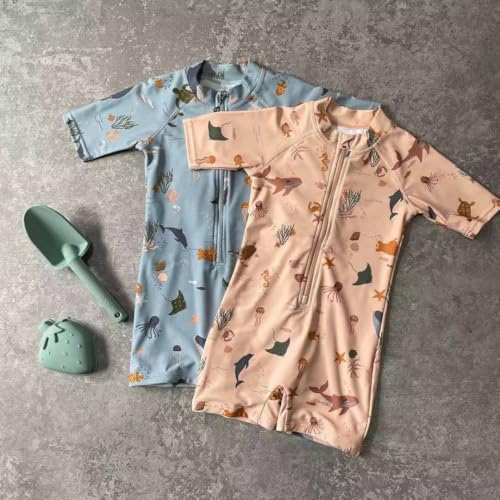 Image of Boys One Piece Swimsuit Whale Dolphin Bathing Suit Zipper Rash Guard Kid Short Sleeve Swimwear Shark Beach Wear UPF50+