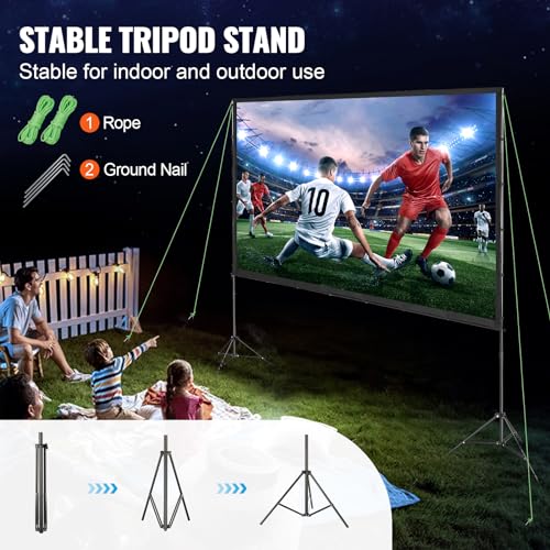 Image of VEVOR Projector Screen with Stand, 120 inch 16:9 4K 1080 HD Outdoor Movie Screen with Stand, Wrinkle-Free Projection Screen with Tripods and Carry Bag, for Home Theater Cinema Backyard Movie Night